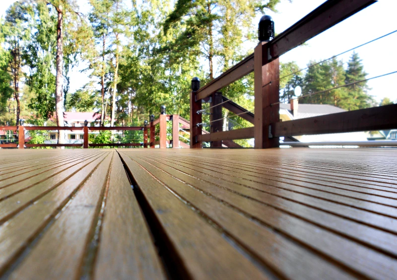 Close-up of grooved wooden deck surface.